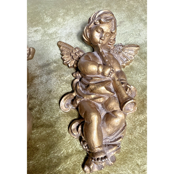Cherub Angels Lot Wall Hanging Decor 7" Vintage Metallic Gold Hollywood Regency - Picture 7 of 9